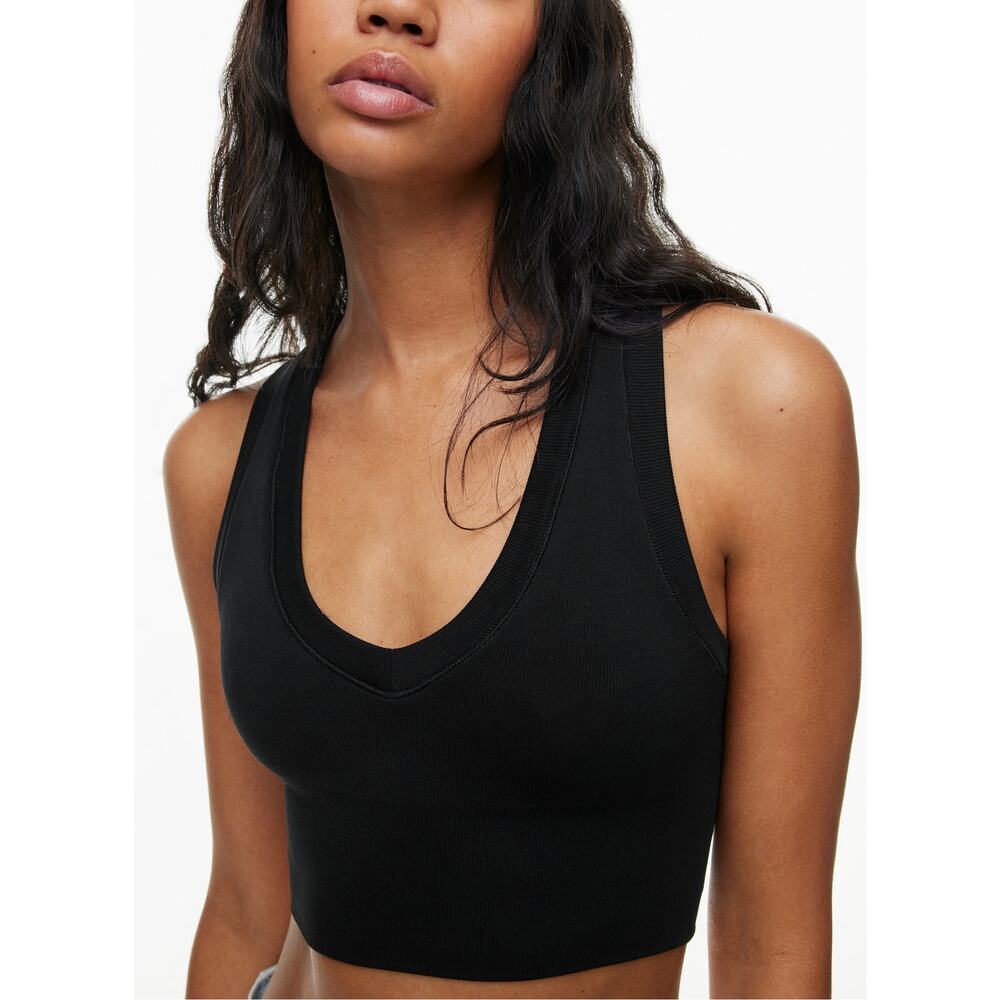 Aritzia GOLDEN | Black Cropped V-Neck Athlesuire Workout Tank Top Casual Sz M
